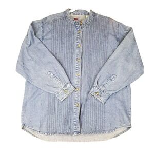 Sunbelt Blue Denim Button Down Pleated Long Sleeve Jean Shirt XL Y2K Casual